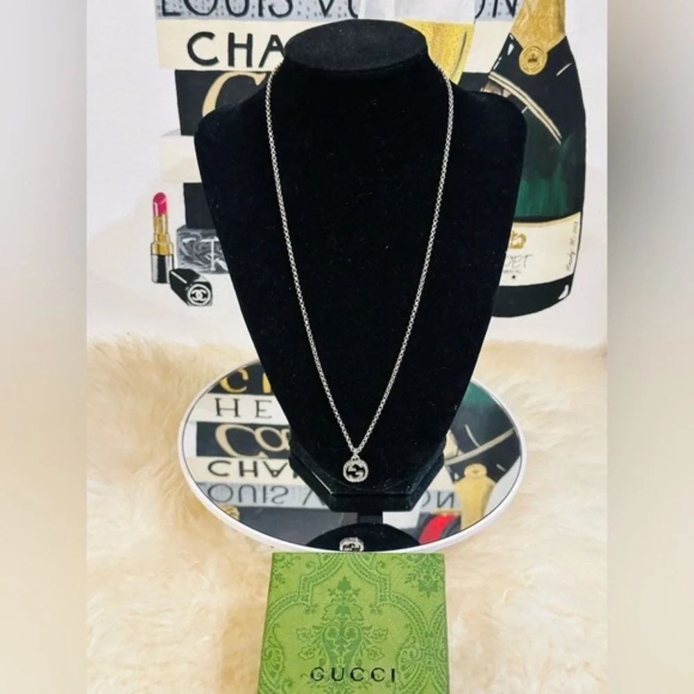 GUCCI INTERLOCKING NECKLACE 925 Silver Adjustable Chain w/ Box - Picture 4 of 4